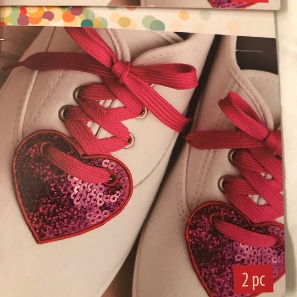Simplicity Other - Simplicity White Kids Sneakers with Hot Pink Laces and Sequin Heart Patches